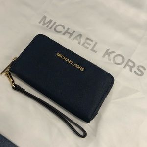 Michael Kors Saffiano Navy Leather Wristlet